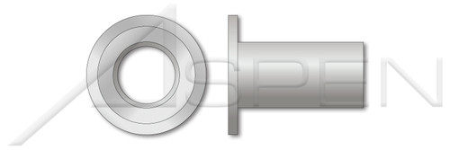 1/4"-20, Grip=0.140"-0.200" Blind Threaded Inserts, Large Flange, Flat Head, Open End, Aluminum