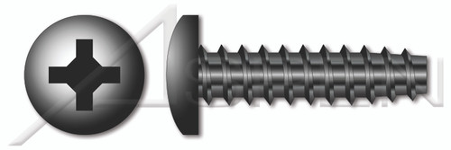 #6-19 X 3/8" Trilobe Thread Rolling Screws for Plastics, Pan Phillips Drive, 48-2 Thread, Steel, Black Zinc
