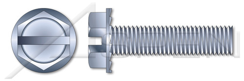 #6-32 X 3/8" Machine Screws, Hex Indented Washer, Slotted, Serrated, Full Thread, Steel, Zinc Plated