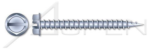 #10-12 X 2" Self-Piercing Screws, Hex Slotted Indented Washer Head, Needle Point, A/F=5/16", Steel, Zinc Plated