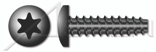 #6-19 X 1/2" Trilobe Thread Rolling Screws for Plastics, Pan 6Lobe Torx(r) Drive, 48-2 Double-Lead Thread, Steel, Black Zinc
