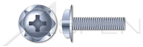 #10-32 X 1/4" SEMS Square Cone Washer Machine Screws, Pan Phillips Drive, Steel, Zinc Plated and Baked