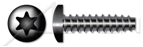 #6-19 X 3/4" Trilobe Thread Rolling Screws for Plastics, Pan 6Lobe Torx(r) Drive, 48-2 Double-Lead Thread, Steel, Black Oxide and Waxed