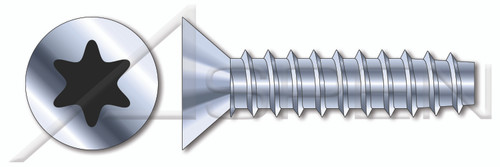 #8-16 X 1-1/2" Trilobe Thread Rolling Screws for Plastics, Flat Head 6Lobe Torx(r) Drive, 48-2 Double-Lead Thread, Steel, Zinc Plated and Waxed