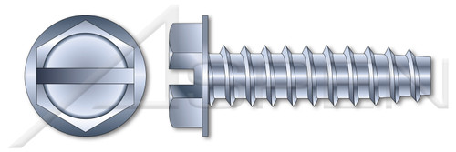 #8-16 X 3/8" Trilobe Thread Rolling Screws for Plastics, Hex Slotted Indented Washer Head, 48-2 Thread, Steel, Zinc Plated and Waxed