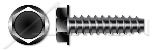 #10-14 X 3/8" Trilobe Thread Rolling Screws for Plastics, Hex Indented Washer Head, 48-2 Thread, Steel, Black Oxide and Waxed