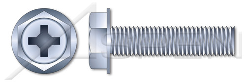 1/4"-20 X 1/2" Machine Screws, Hex Indented Washer Phillips Drive, Full Thread, Steel, Zinc Plated