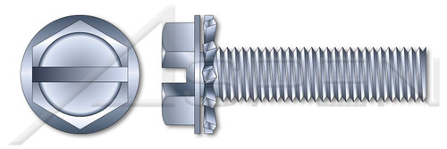 #10-32 X 5/8" SEMS External Tooth Washer Machine Screws, Hex Slotted Washer, Steel, Zinc Plated and Baked