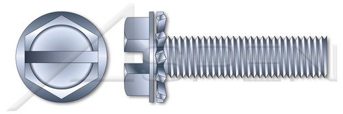 #12-24 X 3/8" SEMS External Tooth Washer Machine Screws, Hex Slotted Washer, Steel, Zinc Plated and Baked