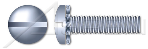 1/4"-20 X 1/2" SEMS External Tooth Washer Machine Screws, Pan Slot Drive, Steel, Zinc Plated and Baked