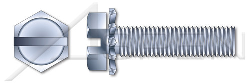 #8-32 X 1/2" SEMS External Tooth Washer Machine Screws, Hex Slotted, Steel, Zinc Plated and Baked