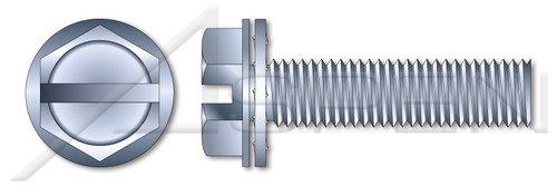 #10-32 X 1/2" SEMS Internal Tooth Washer Machine Screws, Hex Slotted Indented Washer Head, Steel, Zinc Plated and Baked