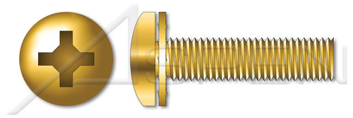 #10-32 X 3/8" SEMS Internal Tooth Washer Machine Screws, Pan Phillips Drive, Steel, Yellow Zinc