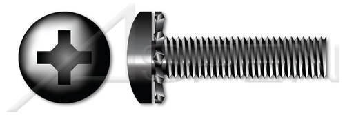 1/4"-20 X 1/2" SEMS External Tooth Washer Machine Screws, Pan Phillips Drive, Steel, Black Oxide