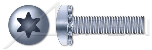 #10-24 X 1/2" External Tooth Washer SEMS Machine Screws, Pan 6Lobe Torx(r) Drive, Steel, Zinc Plated and Baked