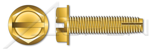 #8-32 X 3/8" Thread-Cutting Screws, Type "1", Hex Slotted Indented Washer Head, Steel, Yellow Zinc and Baked