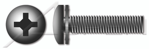 #10-32 X 3/4" SEMS Internal Tooth Washer Machine Screws, Pan Phillips Drive, Steel, Black Zinc