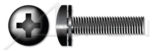 #10-32 X 1/2" SEMS Internal Tooth Washer Machine Screws, Pan Phillips Drive, Steel, Black Oxide