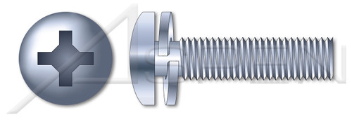 #10-24 X 3/4" SEMS Split Lock Washer Machine Screws, Pan Phillips Drive, Steel, Zinc Plated and Baked