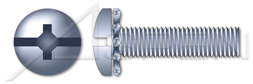 #6-32 X 3/8" SEMS External Tooth Washer Machine Screws, Pan Head Phillips/Slot Combo Drive, Steel, Zinc Plated and Baked