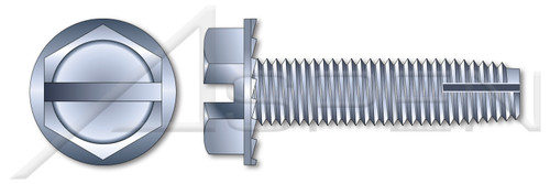 #10-24 X 3/8" Thread-Cutting Screws, Type "1", Hex Slotted Indented Washer Head, Locking Serrations, Steel, Zinc Plated and Baked