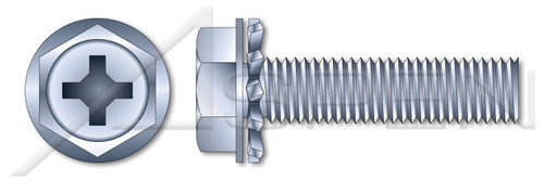 #10-32 X 1/2" SEMS External Tooth Washer Machine Screws, Hex Indented Washer Phillips Drive, Steel, Zinc Plated and Baked