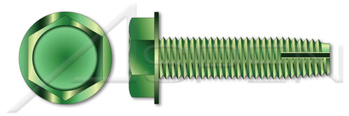 #10-32 X 3/8" Grounding Screws, Thread-Cutting Screws, Type "1", Hex Indented Washer Head, Steel, Green Zinc and Baked