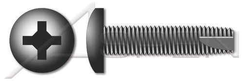 #10-32 X 1/2" Thread-Cutting Screws, Type "23", Pan Phillips Drive, Steel, Black Zinc and Baked