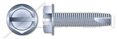 #10-32 X 1" Thread-Cutting Screws, Type "23", Hex Slotted Indented Washer Head, Steel, Zinc Plated