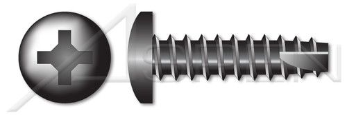 #6 X 1/4" Thread-Cutting Screws, Type "25", Pan Phillips Drive, Steel, Black Zinc and Baked