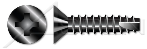 #6 X 1/2" Thread-Cutting Screws, Type "25", Flat Head Phillips Drive, Steel, Black Oxide and Oil