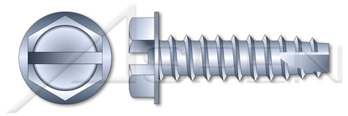 #10 X 1/2" Thread-Cutting Screws, Type "25", Hex Slotted Indented Washer Head, Steel, Zinc Plated and Baked