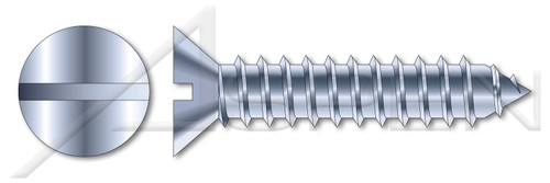 #12 X 2-1/2" Self-Tapping Sheet Metal Screws, Type "AB", Flat Slot Drive, Steel, Zinc Plated and Baked