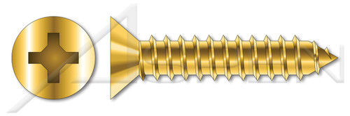 #10 X 1-1/2" Self-Tapping Sheet Metal Screws, Type "AB", Flat Phillips Drive, Steel, Yellow Zinc and Baked