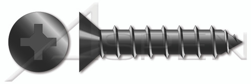 #10 X 1" Self-Tapping Sheet Metal Screws, Type "A", Flat Phillips Drive, Steel, Black Zinc and Baked