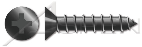 #6 X 3/4" Self-Tapping Sheet Metal Screws, Type "A", Flat Phillips Drive, Steel, Black Zinc and Baked