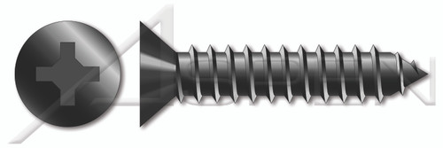 #4 X 3/4" Self-Tapping Sheet Metal Screws, Type "AB", Flat Phillips Drive, Steel, Black Zinc and Baked