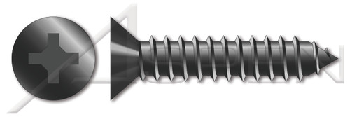 #8 X 1/2" Self-Tapping Sheet Metal Screws, Type "AB", Flat Phillips Drive, Steel, Black Zinc and Baked
