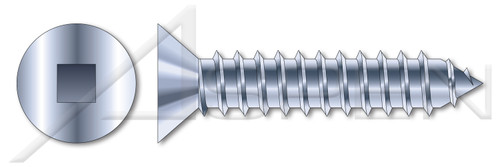 #10 X 2" Self-Tapping Sheet Metal Screws, Type "AB", Flat Square Drive, Steel, Zinc Plated and Baked