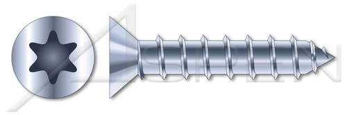 #10 X 1" Self-Tapping Sheet Metal Screws, Type "A", Flat Head 6Lobe Torx(r) Drive, Steel, Zinc Plated and Baked
