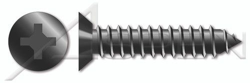 #8 X 3/8" Self-Tapping Sheet Metal Screws, Type "AB", Flat Undercut Phillips Drive, Steel, Black Zinc and Baked
