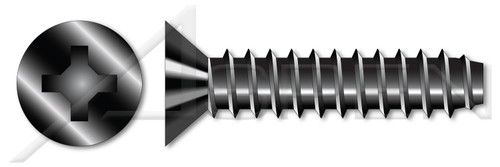 #10 X 1" Self-Tapping Sheet Metal Screws, Type "B", Flat Phillips Drive, Steel, Black Oxide