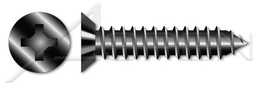 #4 X 1/4" Self-Tapping Sheet Metal Screws, Type "AB", Flat Undercut Phillips Drive, Steel, Black Oxide