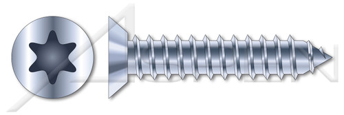 #4 X 3/8" Self-Tapping Sheet Metal Screws, Type "AB", Flat Undercut 6Lobe Torx(r) Drive, Steel, Zinc Plated and Baked