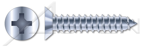 #2 X 1/4" Self-Tapping Sheet Metal Screws, Type "AB", Flat Undercut Phillips Drive, Steel, Zinc Plated and Baked