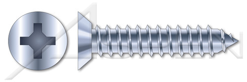 #6 X 1/4" Self-Tapping Sheet Metal Screws, Type "AB", Flat Undercut Phillips Drive, Steel, Zinc Plated and Baked