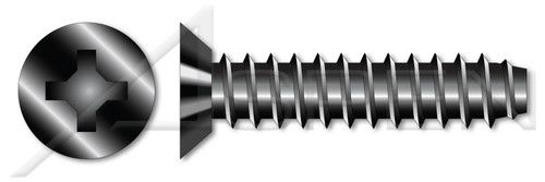 #10 X 3/8" Self-Tapping Sheet Metal Screws, Type "B", Flat Undercut Phillips Drive, Steel, Black Oxide