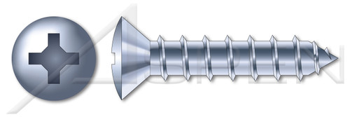 #8 X 1/2" Self-Tapping Sheet Metal Screws, Type "A", Oval Trim Head Phillips Drive, #6 Head, Steel, Zinc Plated and Baked