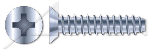 #12 X 1/2" Self-Tapping Sheet Metal Screws, Type "B", Flat Undercut Phillips Drive, Steel, Zinc Plated