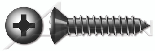#6 X 1/2" Self-Tapping Sheet Metal Screws, Type "AB", Oval Phillips Drive, Steel, Black Zinc and Baked